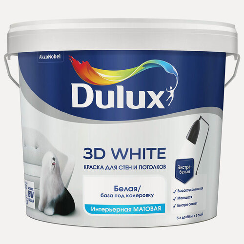 Изображение товара Краска для стен и потолков Dulux 3D WHITE ослепительно белая, матовая 5л