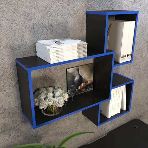 Полка настенная Офис чёрная с синей кромкой 5360₽