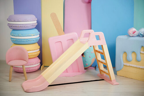 Изображение товара Горка детская OKIKID розовая 78х135х60 см, от 1 года, до 30 кг