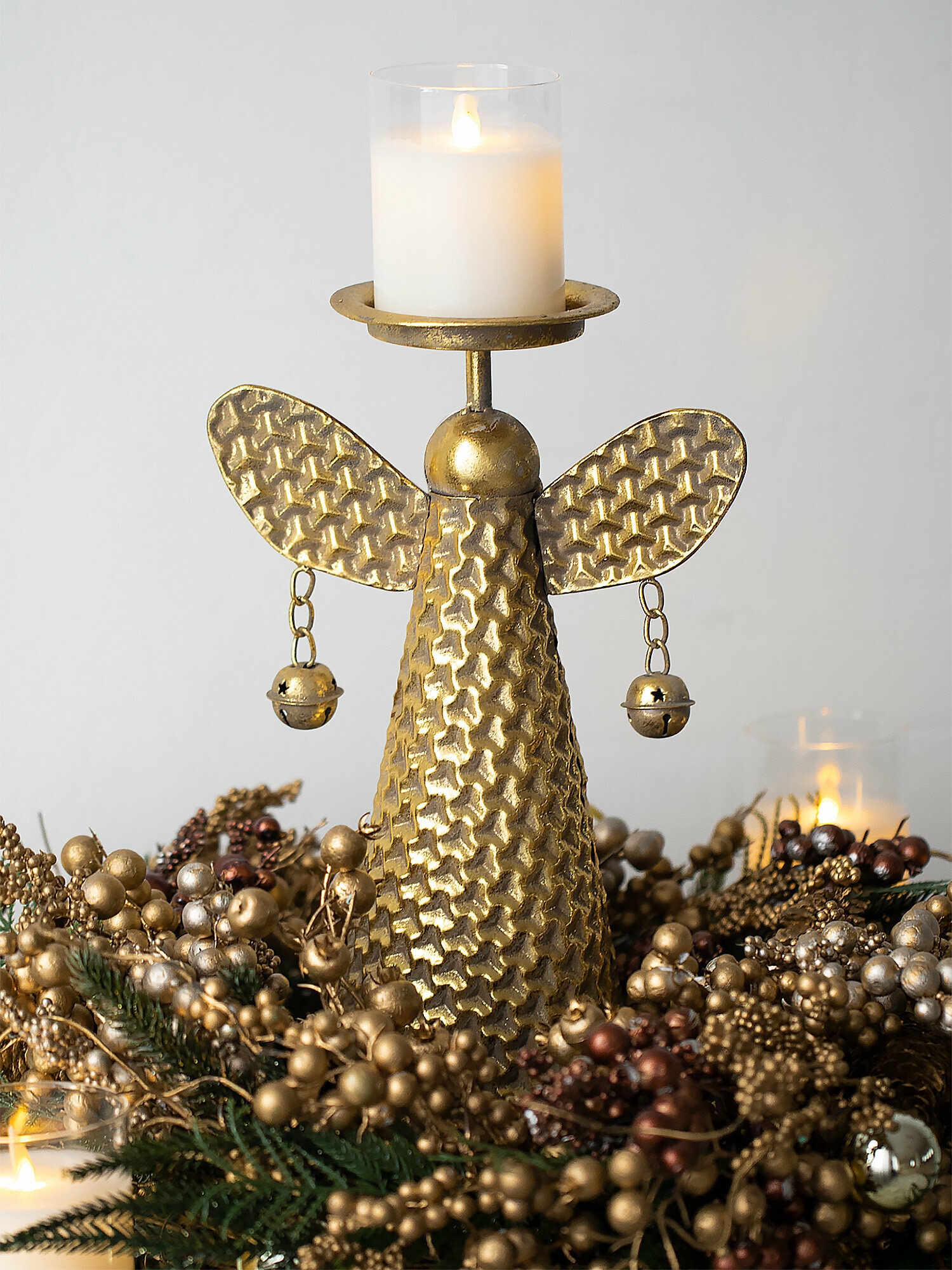 57-201 Подсвечник Ангел 22х16х38см, Железо, золотистый, Glasar