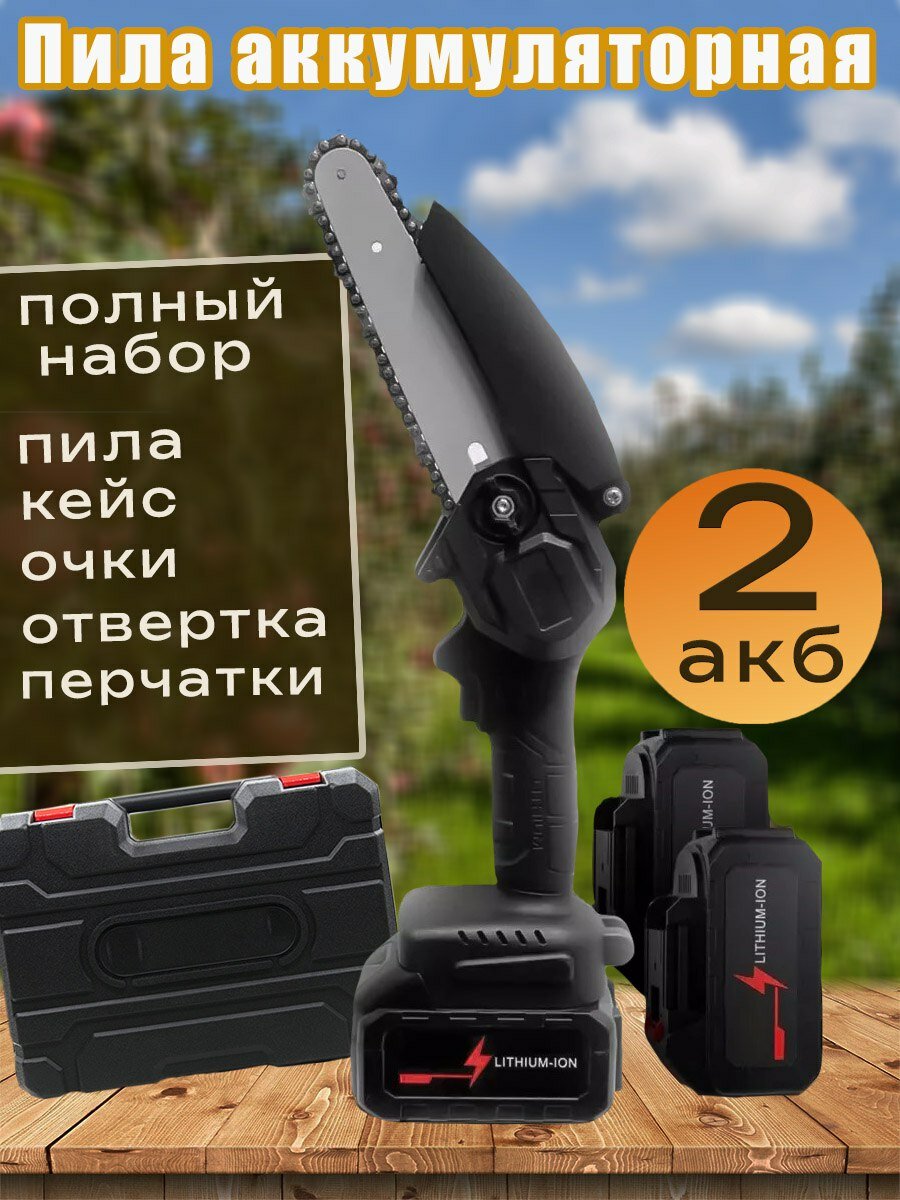 Садовый набор "Секатор + Пила", в кейсе, 4 аккумулятора, 800Вт, 2Ач — фото 1