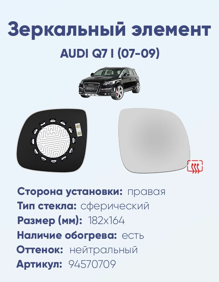 Зеркальный элемент правый AUDI Q7 I (07-09) сфера нейтральный с обогревом