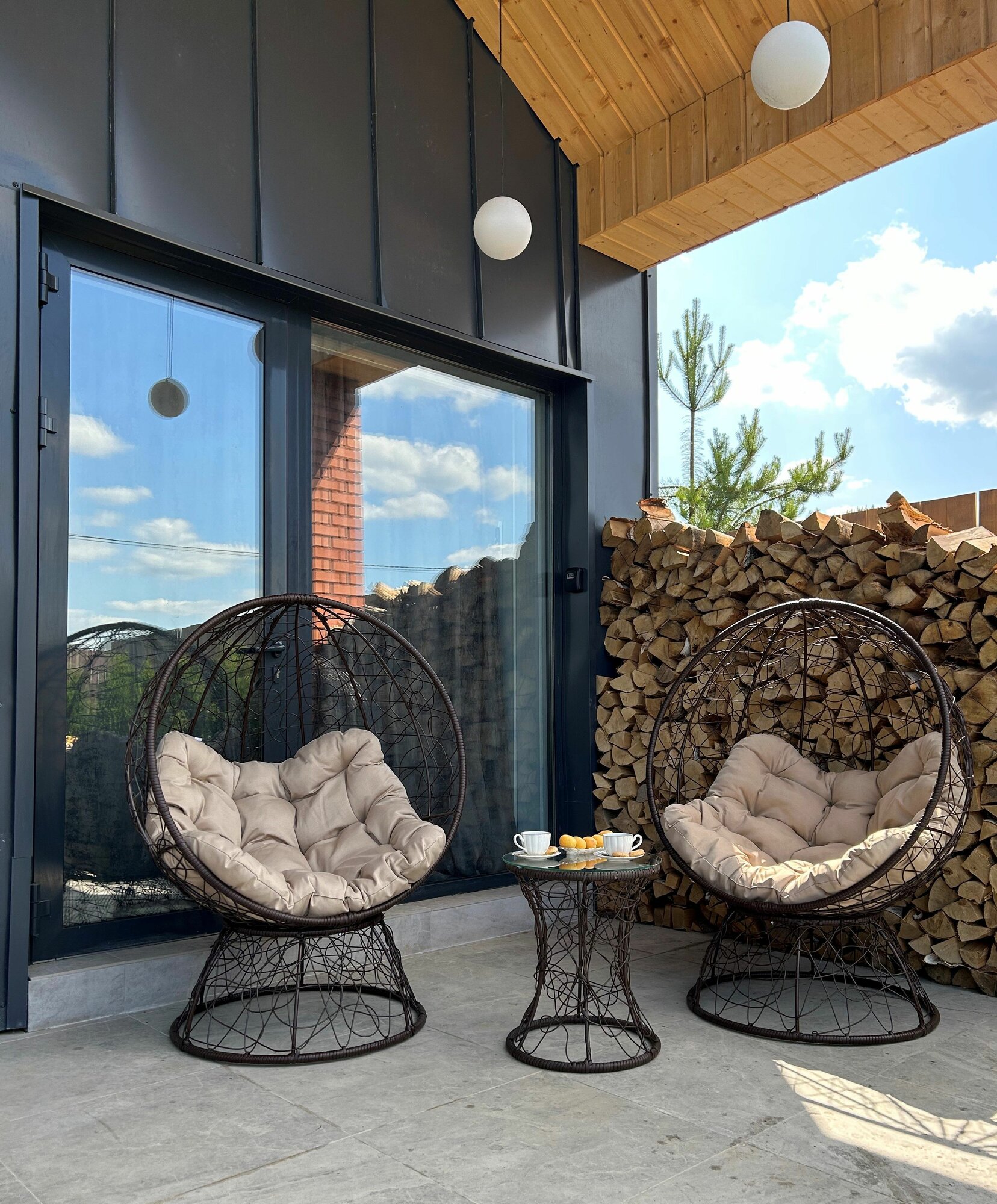 Набор садовый ореон коричневый 2 кресла, столик, 2 подушки (бежевый, полиэстер)