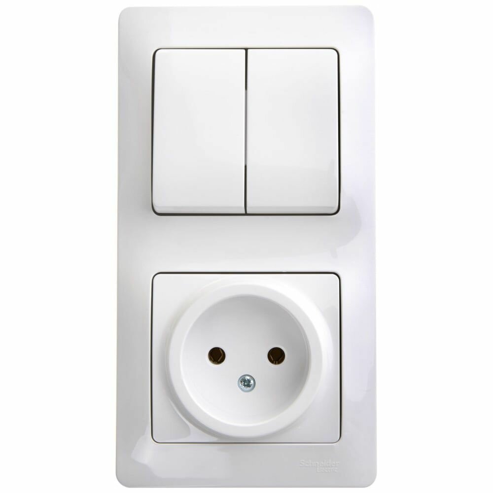 Блок розетка и выключатель двухклавишный GLOSSA белый 000172