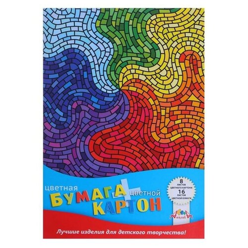 АппликА Набор для детского творчества Цветная мозаика, А4, картон цветной 8 листов + бумага цветная 16 листов