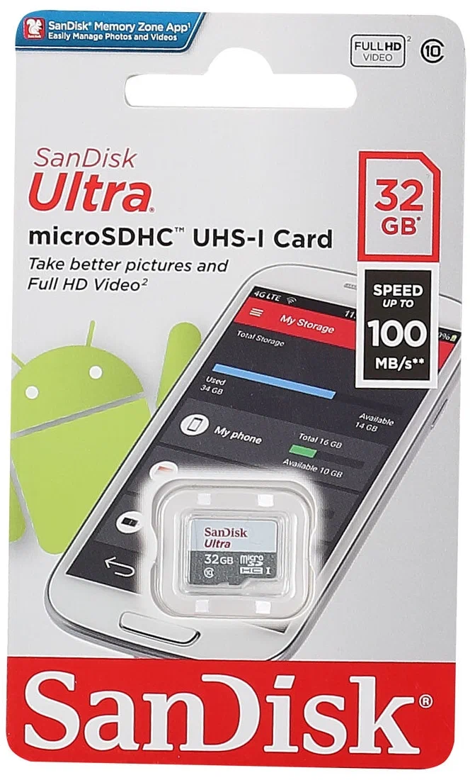 Micro SD 32GB SanDisk Class 10 Ultra UHS-I 100MB/s SDSQUNR-032G-GN3MN