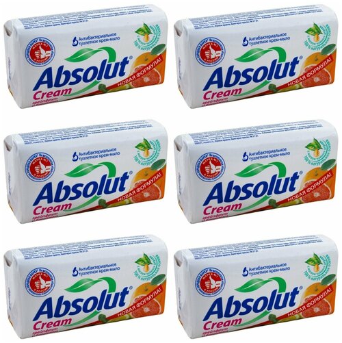 Absolut Мыло кусковое Cream Грейпфрут и бергамот, 90 г, 6шт