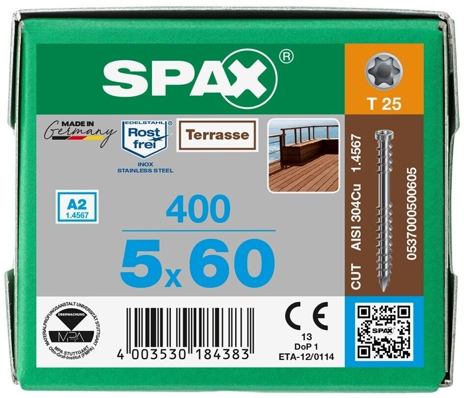 Spax-D для террасной доски 5*60 мм 0537000500603 нержавейка A2 (100 шт)