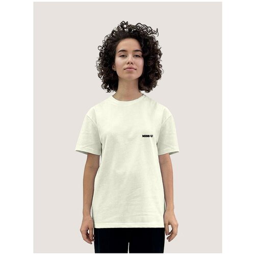 фото Футболка женская молочный оттенок minimal trend надписи любовь скучаю miss u - 1198 ttp будь на стиле