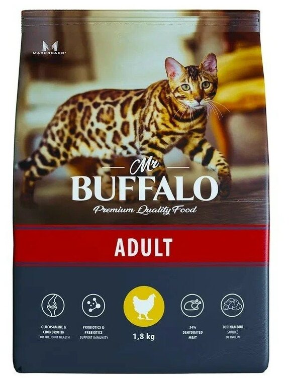 Mr.Buffalo Adult сухой корм для взрослых кошек Курица, 1,8 кг.