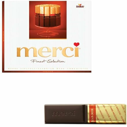 Конфеты шоколадные MERCI, из темного шоколада, 250 г, картонная коробка