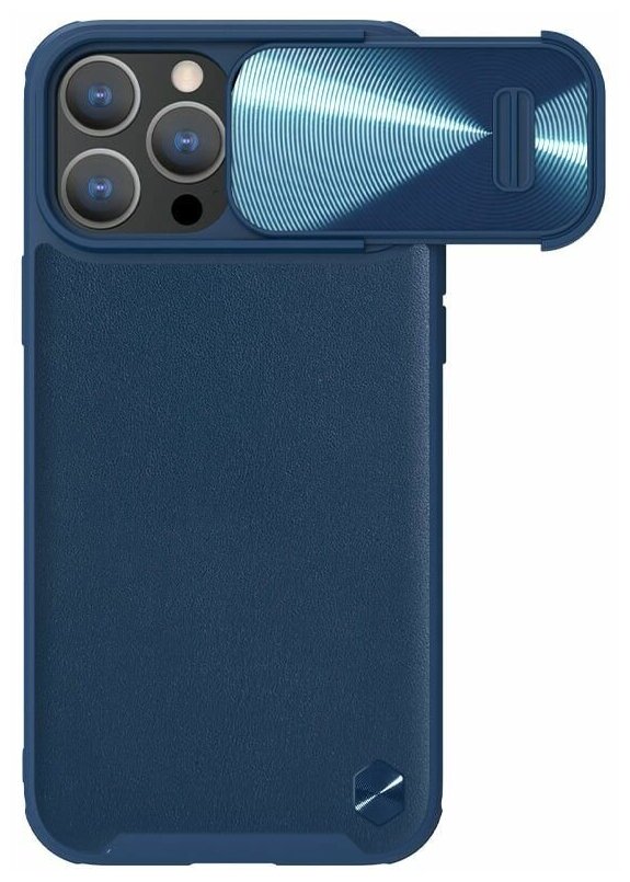 Противоударный кожаный чехол с защитой камеры Nillkin Camshield Leather Case S (magnetic case )для Apple iPhone 14 Pro Max, синий