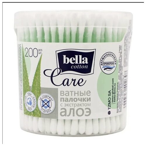 Купить Ватные палочки Bella cotton care с экстрактом алоэ 200 шт 5900516402648, хлопок, Ватные палочки и диски