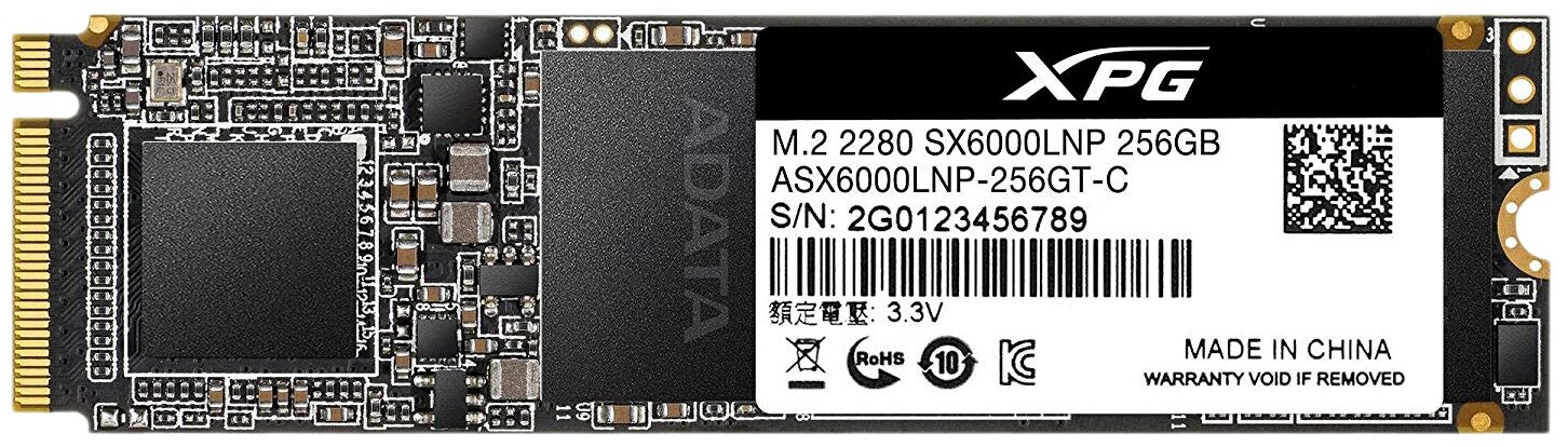Накопитель SSD Adata XPG SX6000 Lite ASX6000LNP-256GT-C/PCI-E 3.0 x4/256GB /Скорость чтения 1800МБайт/с Скорость записи 900МБайт/с
