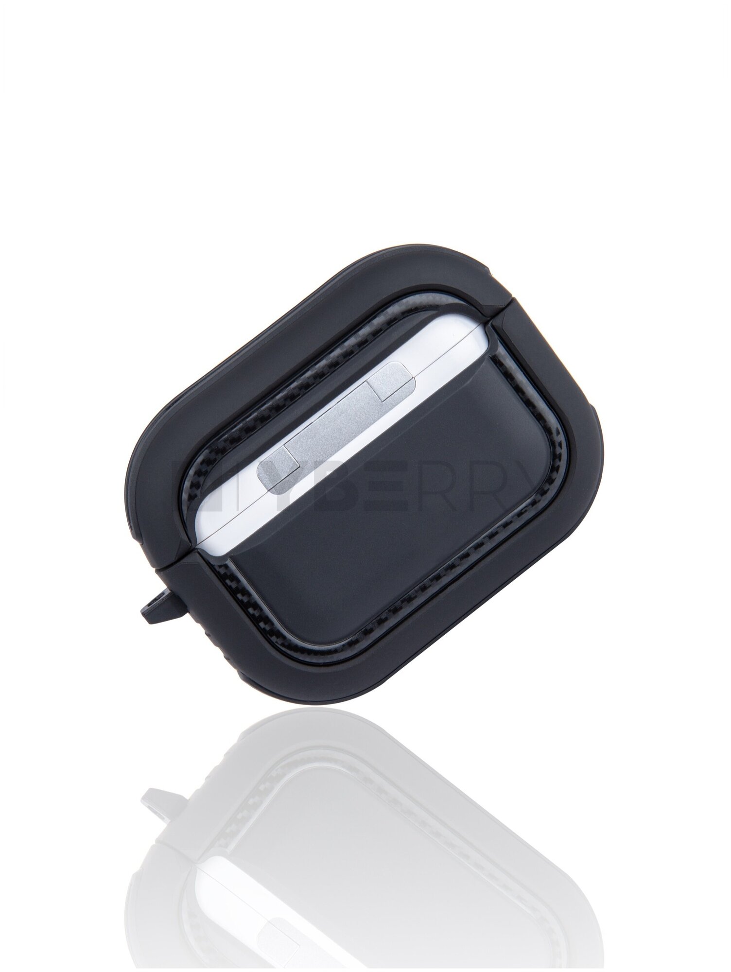 Пластиковый матовый чехол для Apple AirPods Pro / YBERRY / Кейс для airpods / Футляр для наушников аирподс / с карабином в комплекте — фото 1