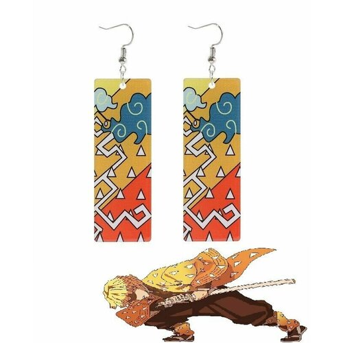 Серьги, голубой, желтый, красный, оранжевый