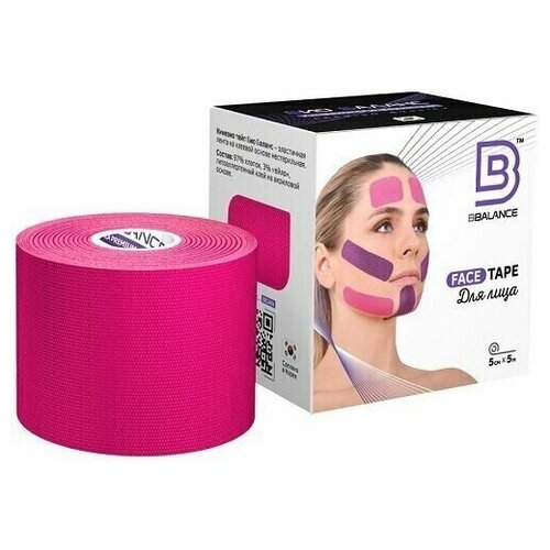 Кинезио тейп для лица BBalance Face Tape хлопок розовый (5см х 5м)