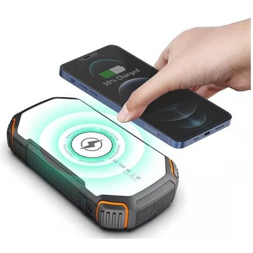 Водонепроницаемый внешний аккумулятор для iPhone Android c солнечной панелью беспроводной зарядкой и LED подсветкой 20000 мАч 3050₽