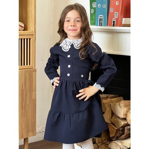 Школьное платье Бушон, размер 146-152, синий школьная форма бушон пиджак и брюки повседневный стиль размер 146 152 синий