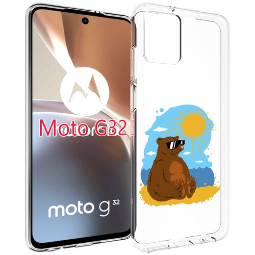 Чехол MyPads медведь на чиле для Motorola Moto G32 задняя-панель-накладка-бампер