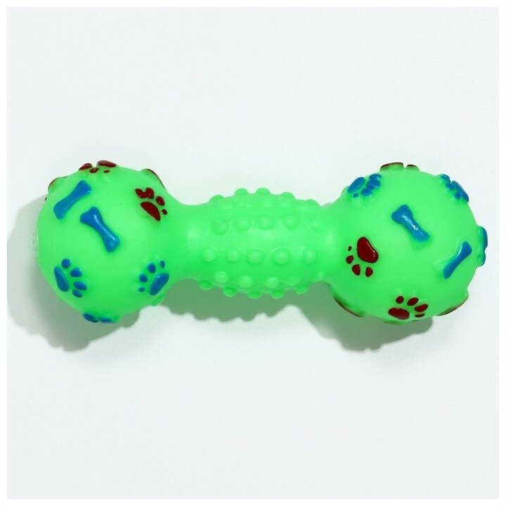 Игрушка пищащая "Гантель с лапками" для собак, 13 см, зелёная 7472698