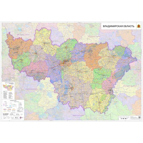 Настенная карта Владимирской области 125 х 88 см (на холсте)