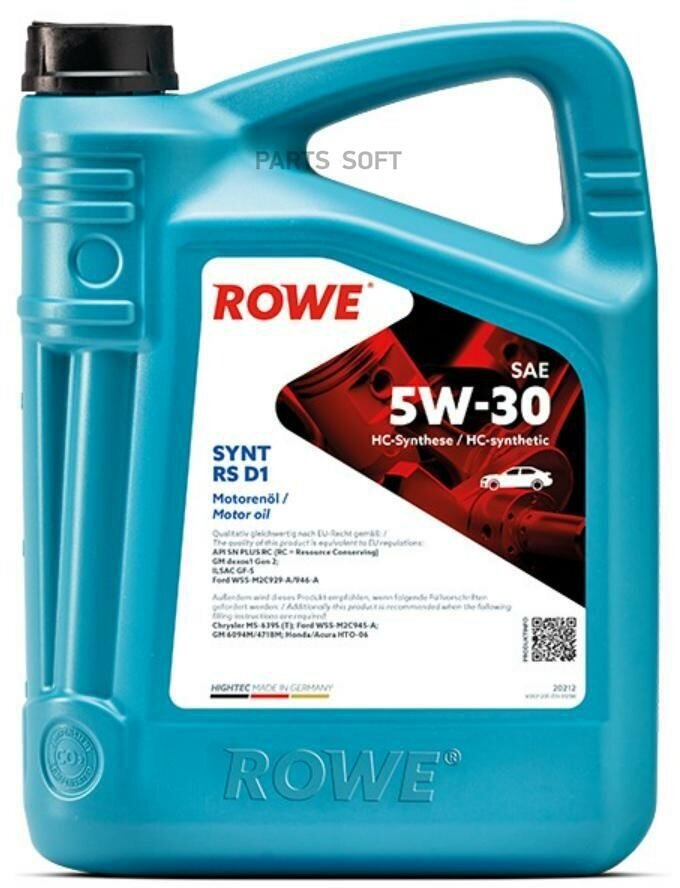 ROWE 20212-0040-99 Масло ROWE 5W30 HIGHTEC SYNT RS D1 API SP RC/SN PLUS RC ILSAC GF-5/-6A 4л син