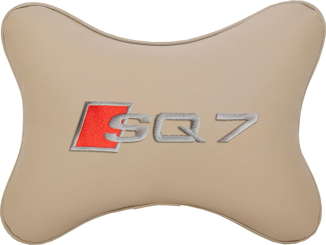 Подушка на подголовник экокожа Beige с логотипом автомобиля AUDI SQ7
