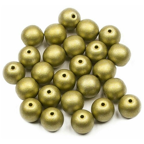 Стеклянные чешские бусины, круглые, Round Beads, 6 мм, цвет Alabaster Metallic Lime, 25 шт.