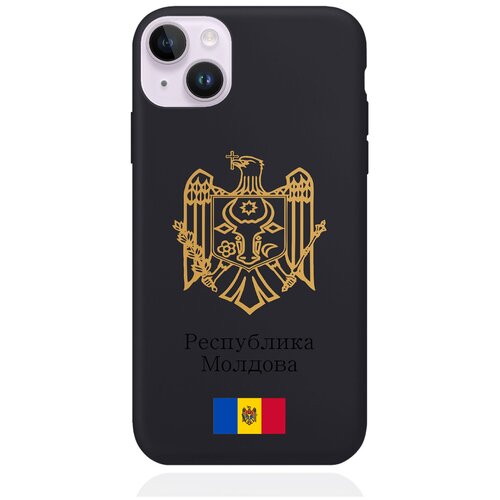 Черный силиконовый чехол для iPhone 14 Plus Золотой Герб Республики Молдова/ Герб Молдавии черный силиконовый чехол для iphone 13 pro золотой герб республики молдова герб молдавии