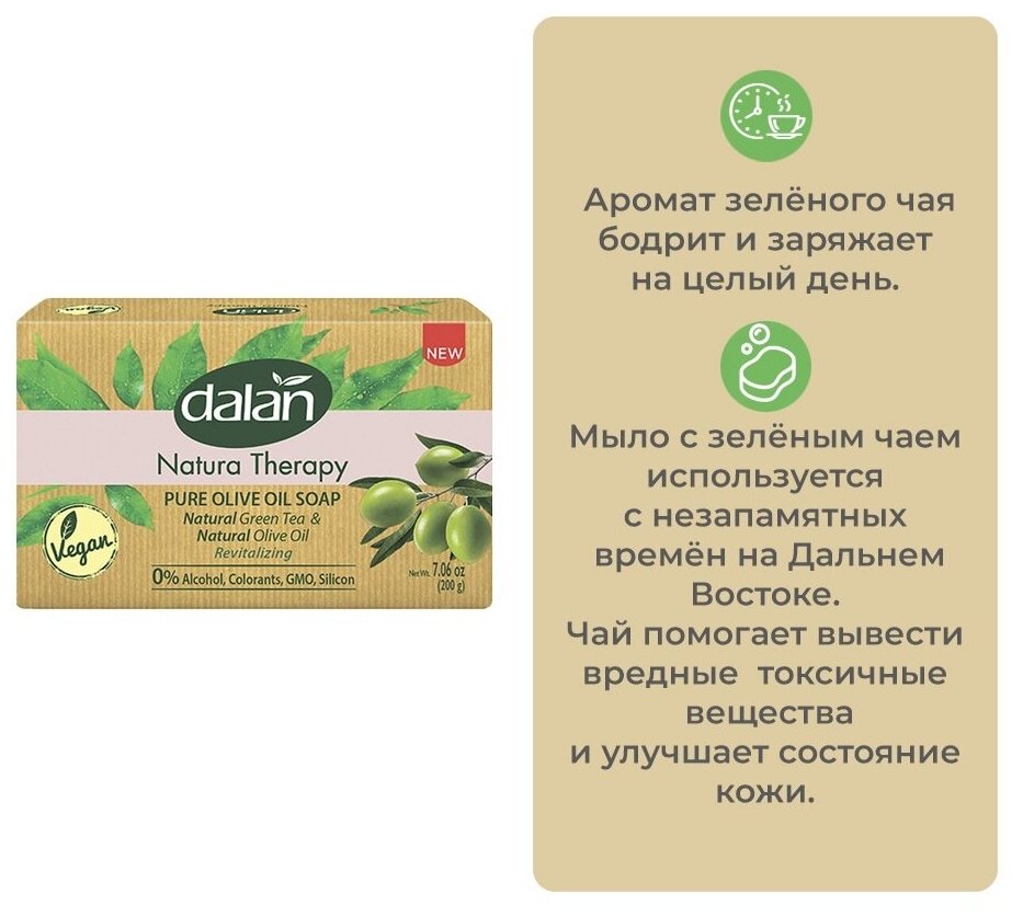Мыло натуральное Dalan Natura Therapy Антистресс Терапия зеленым чаем 200г Dalan Kimya End. A.S. - фото №2