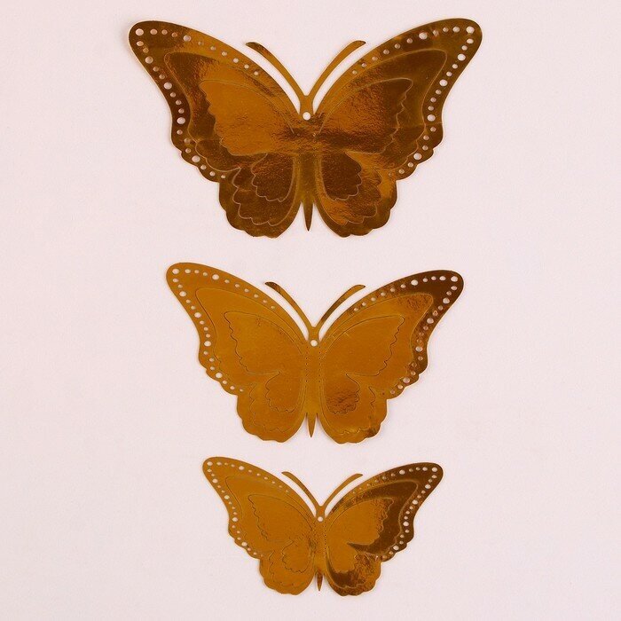 Набор для украшения "Бабочки", 12 штук, цвет золото