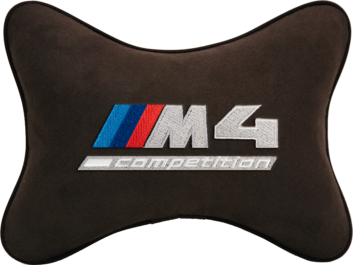Подушка на подголовник алькантара Coffee с логотипом автомобиля BMW M4 COMPETITION