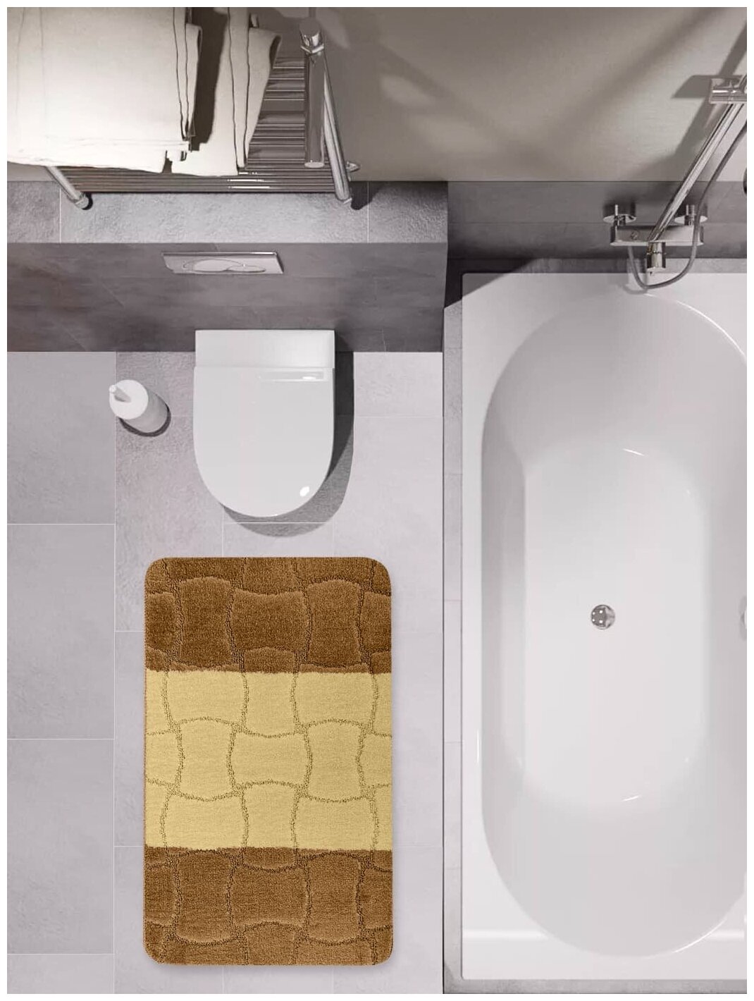 Набор из 2 ковриков для ванной и туалета MAST, Светло-коричневая сетка, 50х80 см - фотография № 5