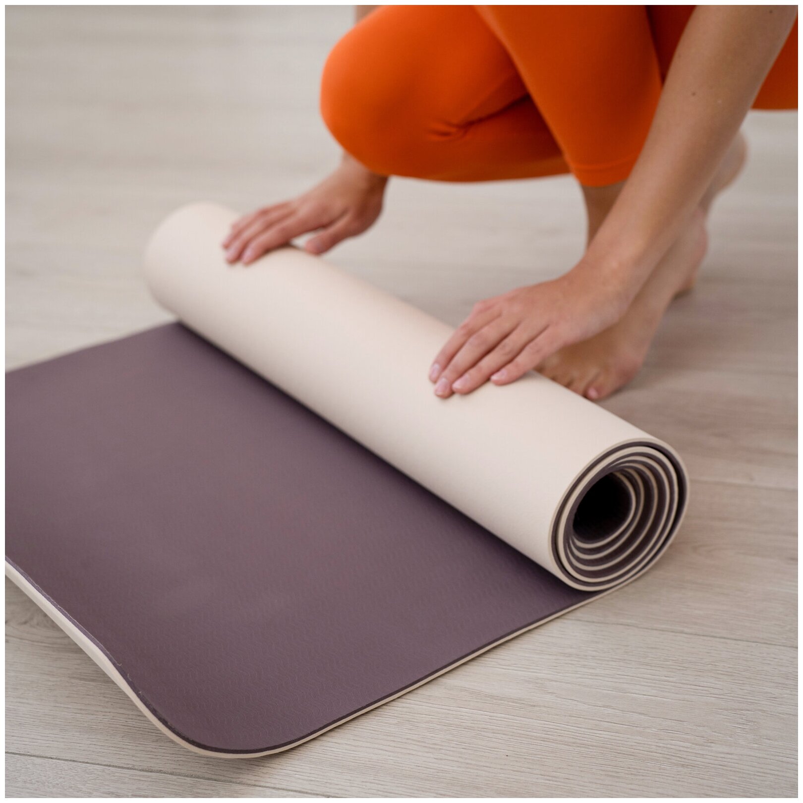 Коврик Sangh, для йоги, размер 183 х 61 х 0,6 см, двухсторонний, цвет бежевый, коричневый