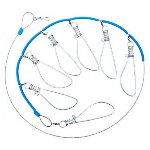 Кукан ТРИ КИТА 003.0909, 7 карабинов 150 г 1650 мм синий/серебристый