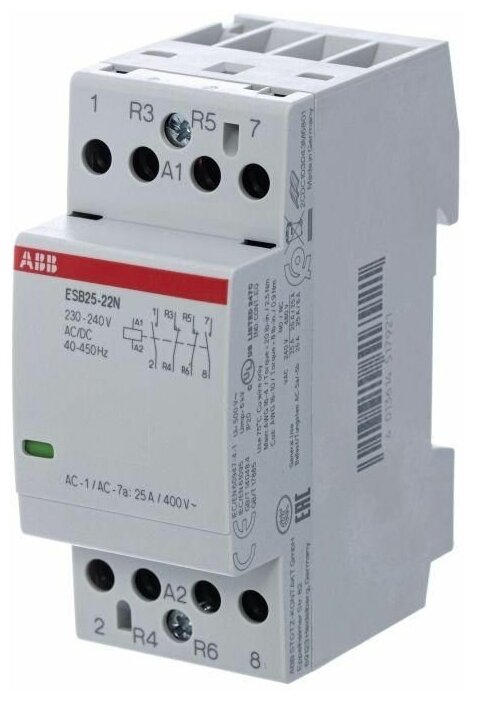 Контакторы ABB Контактор ESB25-22N-06 модульный (25А АС-1 2НО+2НЗ) катушка 230В AC/DC ABB 1SAE231111R0622