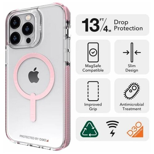 Чехол для смартфона противоударный с MagSafe ZAGG Santa Cruz Snap MagSafe Anti-microbial D3O Protection Case для iPhone 14 Plus 6.7 - Розовый