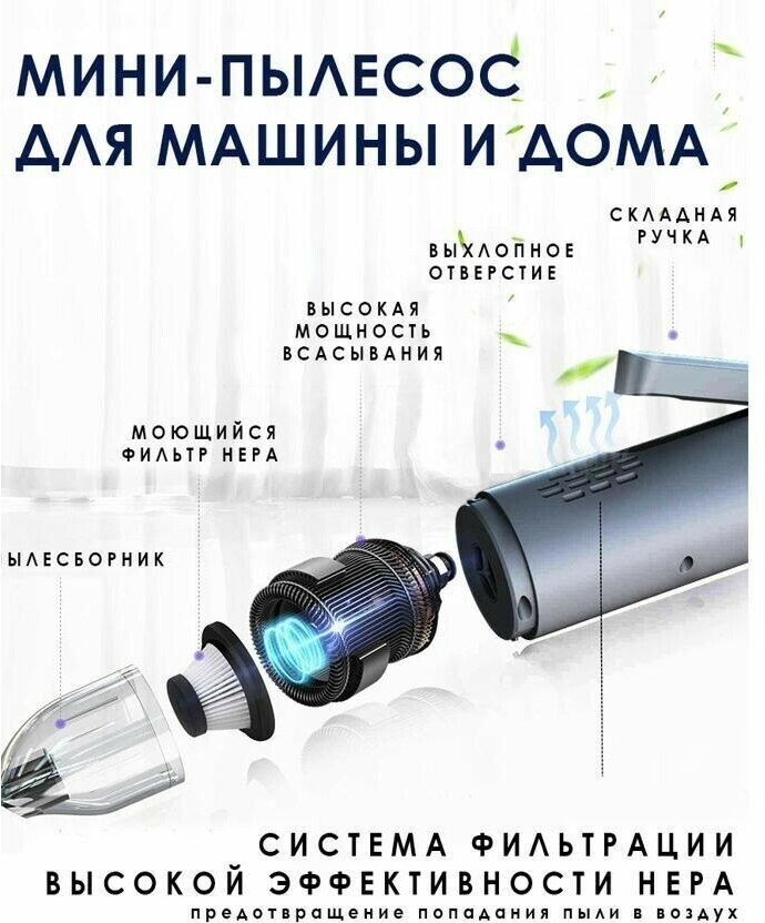 Автомобильный вакуумный пылесос Takara WL-X05 2в1 с продувкой, беспроводной, компактный, ручной пыле - фотография № 12