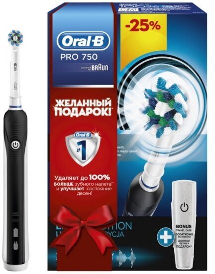 Электрическая зубная щетка Oral-B Pro-750, черный (O80318369) - фото №19