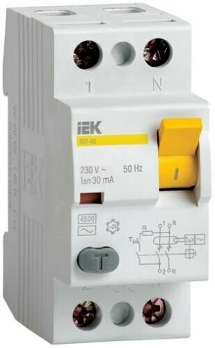 Выключатель дифференциального тока (ВДТ, УЗО) IEK MDV10-2-025-030 2п 25A 30мA ВД1-63 AC