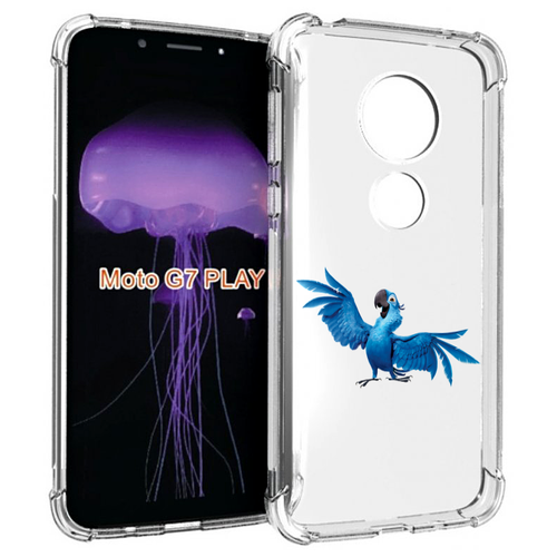 Чехол MyPads голубой-попугайчик для Motorola Moto G7 Play задняя-панель-накладка-бампер