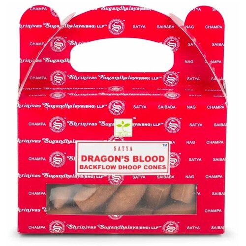 DRAGON'S BLOOD Backflow Dhoop Cones, Satya (кровь дракона благовония пуля стелющийся дым, Сатья), уп. 24 конуса. ароматические благовония пуля satya сатья кровь дракона dragon blood стелющийся дым 10шт