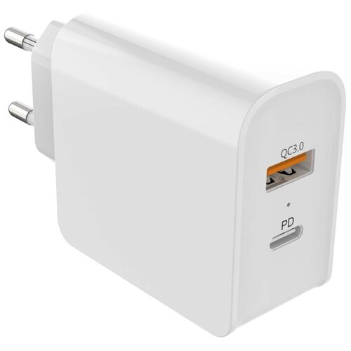Сетевой адаптер для MacBook Barn&Hollis B&H-53 Type-C QC3.0+PD30+каб. Type-C-Type-C белый