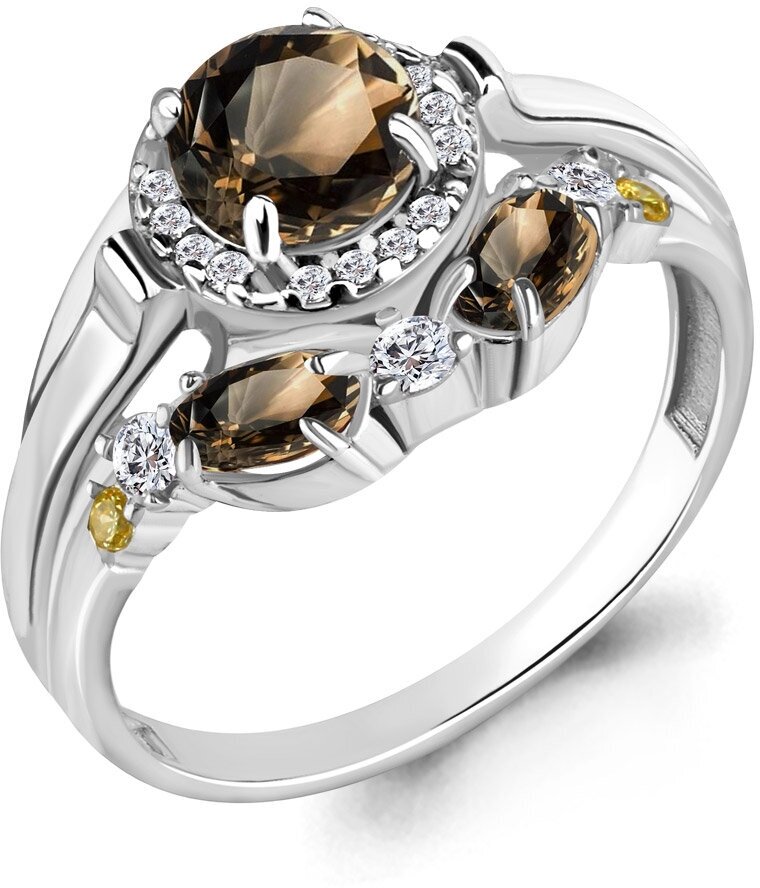 Кольцо Diamant online, серебро, 925 проба, фианит, раухтопаз