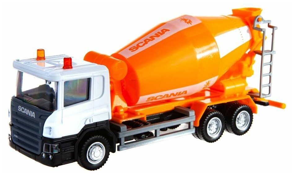 Машинка металлическая Uni-Fortune RMZ City 1:64 Бетономешалка Scania, без механизмов, цвет оранжевый 144005