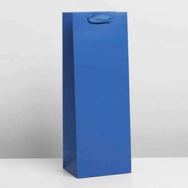 Пакет подарочный под бутылку, упаковка, "Синий", 13 x 36 x 10 см