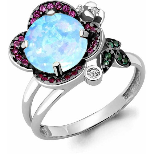 фото Кольцо diamant online, серебро, 925 проба, кристалл, опал, фианит, изумруд синтетический, размер 18