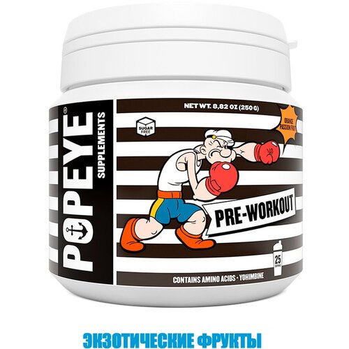 предтренировочный комплекс popeye supplements pre workout гранат клюква 250 гр Предтренировочный комплекс Popeye Supplements Pre-Workout, экзотические фрукты, 250 гр.