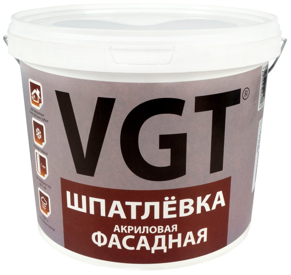 Шпатлевка фасадная VGT, акриловая, 7,5 кг